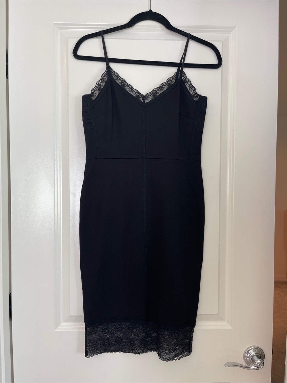 Sanctuary Black Lace-Trim Midi Slip Dress with V-Neck